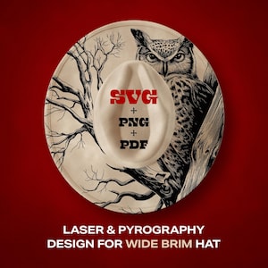 Owl on Branch Hat Burning Design: Wide Brim, Laser & Pyrography (SVG, PNG, PDF)