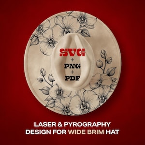 Orchid Floral Hat Burning Design: SVG, PNG, PDF for Laser Machines & Hand Pyrography