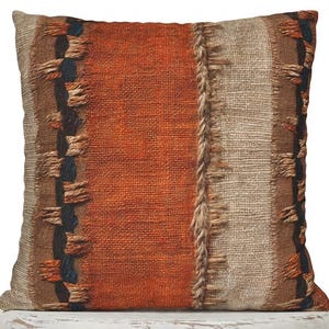 KUBA KIVU Örngott, jutemönster, Bränt orange prydnadskudde — Heritage Raffia Motiv Euro Sham Accent Kudde