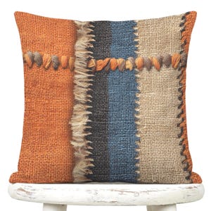 KUBA NDELE Pillow Case | Burnt Orange Oversized Heritage Scatter Cushion | Hessian Stitched Euro Sham Accent Pillow