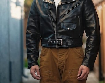 Men’s Black Aviator Jacket | Hand-Made Genuine Leather Jacket With Shearling Collar | Biker Style