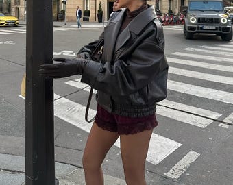 Blouson aviateur en cuir véritable marron pour femme, veste oversize, blouson de motard, manteau rétro streetwear automne-hiver, cadeau pour elle