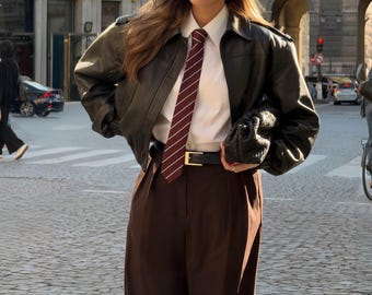 Blouson aviateur en cuir véritable noir pour femme, blouson oversize en cuir, style motard aviateur vintage, manteau d'hiver streetwear, cadeau pour elle