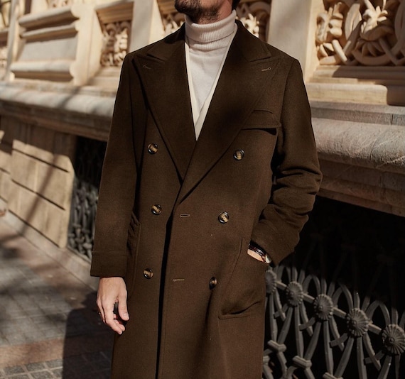 Men’s Brown Wool Overcoat, Double Breasted Long Coat, Classic Winter Trench Coat, Formal Jacket, Men’s Smart Casual Coat, Gift For Him