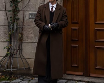 Men’s Brown Wool Overcoat  | Hand-Made Trench Coat | Old Money Formal Winter Coat | Gift For Him