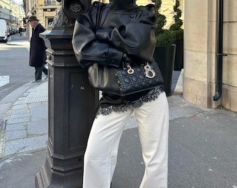 Blouson aviateur en cuir noir pour femme, blouson de motard en cuir véritable fait main, blouson de motarde pour femme, manteau en cuir streetwear, cadeau pour elle
