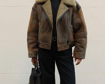 Veste en cuir véritable doublée de peau lainée, blouson aviateur en cuir marron, manteau d'hiver en cuir pour femme, blouson de motard doublé sherpa, cuir vintage