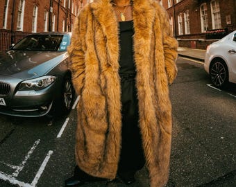 Camel Faux Fur Coat, Long Oversized Teddy Coat, Luxury Winter Jacket, Men’s Statement Outerwear