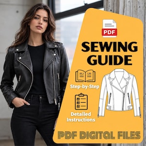 Women’s Leather Jacket Sewing Pattern PDF, Biker Jacket Pattern, Moto Jacket Digital Download, XS-5XL, A0 A4 US Letter