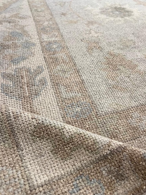 Turkish Oushak Rug - Handmade Neutral Beige Wool Area Rug, Traditional Oushak Vintage Inspired Rug for Living Room, Custom Size Hand Knotted