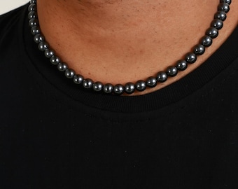 Genuine Hematite Beaded Necklace, 8mm Hematite Smooth Round Beads, Natural Gemstone Necklace, Hematite Choker.