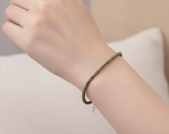 Natural Pyrite Beaded Bracelet, 2mm Pyrite Beads, Minimalist Dainty Bracelet, Healing Protection Calming Bracelet.