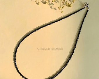 Dainty black spinel beaded necklace-2mm black spinel micro faceted round-beads -Genuine black spinel Choker- Crystal necklace for women.