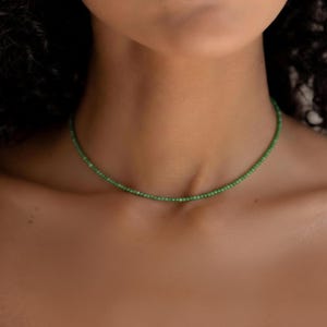 Faceted Green Jade Choker | 3mm Beaded Crystal Necklace