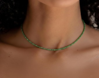 Gargantilla de jade verde facetado / Collar de cuentas de cristal de 3 mm