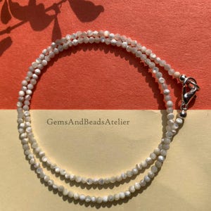 Mother Of Pearl Necklace, 2mm Mother Of Pearl Beads, Minimalist Choker. image 2