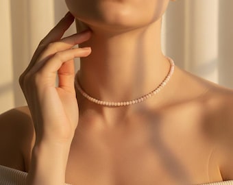 Pink Opal Beaded Necklace, 3mm Pink Opal Beads, Pink Opal Choker, Natural Pink Opal Necklace For Women, Layering Necklace, Gift For Her