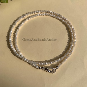 Mother Of Pearl Necklace, 2mm Mother Of Pearl Beads, Minimalist Choker. image 7