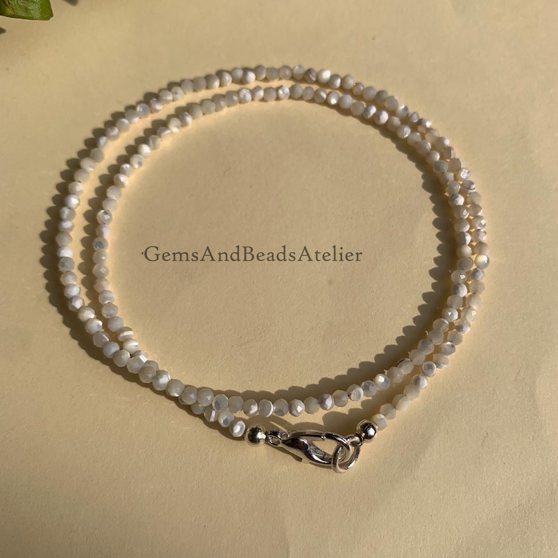 Mother Of Pearl Necklace, 2mm Mother Of Pearl Beads, Minimalist Choker. image 7