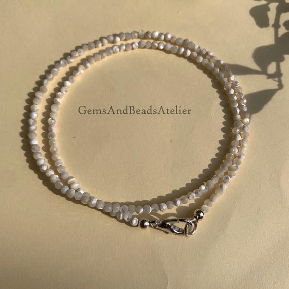 Mother Of Pearl Necklace, 2mm Mother Of Pearl Beads, Minimalist Choker.