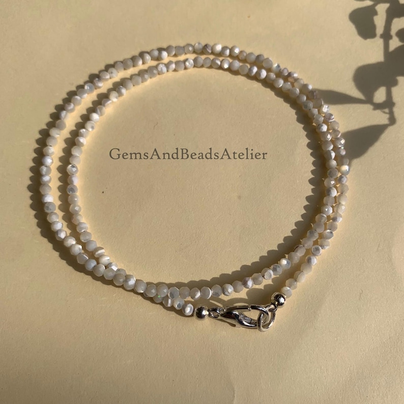Mother Of Pearl Necklace, 2mm Mother Of Pearl Beads, Minimalist Choker. image 1