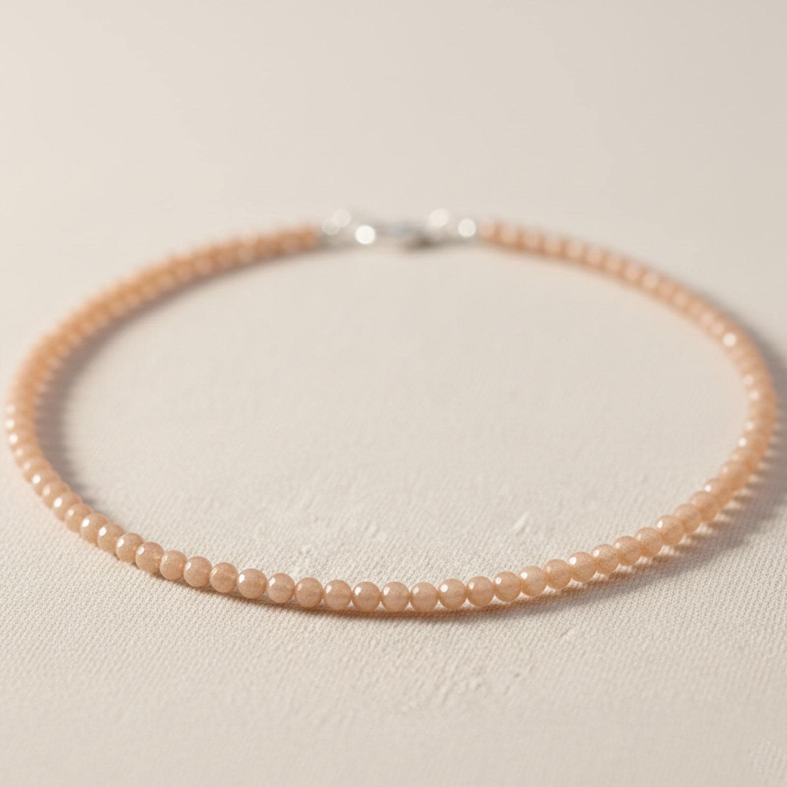 Peach Moonstone Necklace, 3mm Faceted Peach Moonstone Beads Choker, Natural Gemstone jewelry.