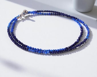 Lapis Lazuli Necklace, 3mm  Faceted Lapis Lazuli Beads, Tiny Blue Beads Necklace.