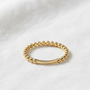 14K Gold Beaded Ring, Stackable Gold Band, Beaded Stacking Ring, Dainty Gold Ring, Wedding Band, Promise Ring Gift, Women’s Gold Ring