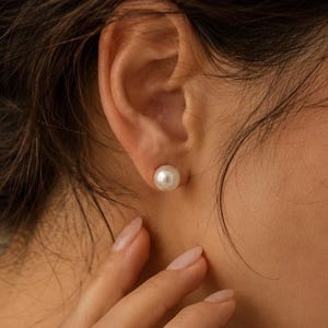 White Freshwater Pearl Stud Earrings, 14k Gold Filled, Sterling Silver, Minimalist Bridal Jewelry