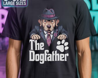 The Dogfather T Shirt | Retro Pixel Art Tee | Funny Dog Dad Labrador Retriever Parody | Pun Humor Top for Men