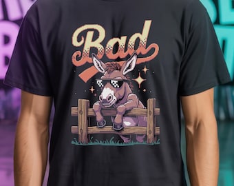 Funny Dad Joke Bad Ass Donkey T Shirt | Badass Fathers Day Present  | Vintage Pixel Art Tee