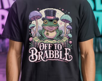 Dapper Funny Frog T Shirt | Whimsical Off to Brabble Vintage Pixel Tee | Amphibian Lover | Sophisticated Reptiles Gentleman Top Hat