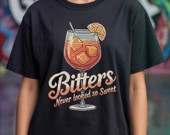 Aperol Spritz Bitters Never Looked So Sweet T Shirt | Cocktail Party Tee | Vintage Pixel Art Italian Alcohol Gifts