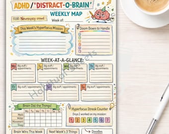 ADHD Weekly Planner, Neurodivergent Focus Map (US Letter/A4/A5 PDF)