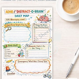 ADHD Daily Planner | Neurodivergent Brain Dump & Focus Map (PDF Printable) image 1