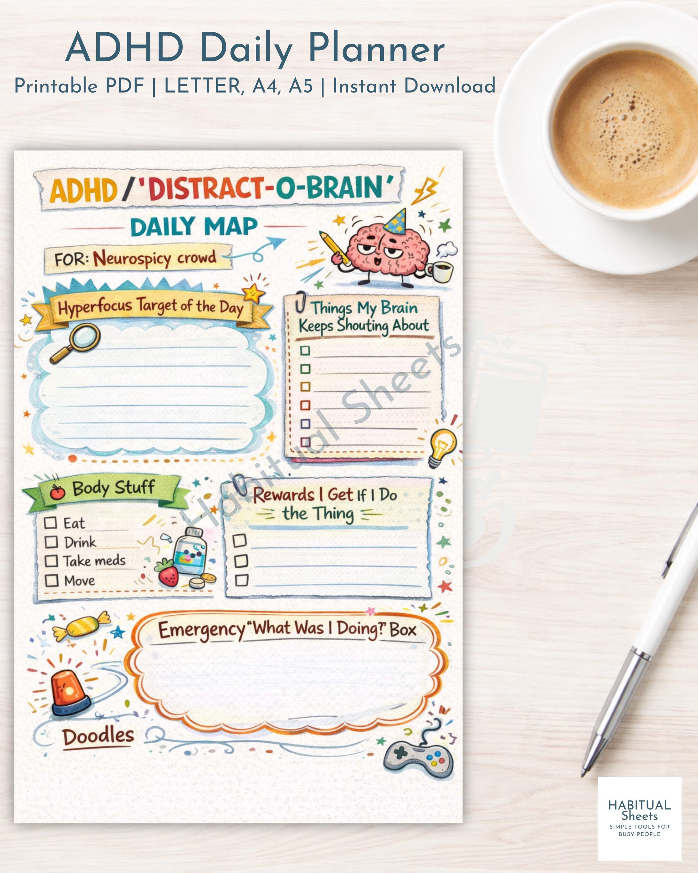 ADHD Daily Planner | Neurodivergent Brain Dump & Focus Map (PDF ...