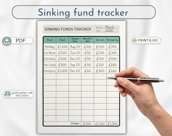 月次積立基金トラッカー（印刷可能）、財務貯蓄 PDF（US レター、A4）