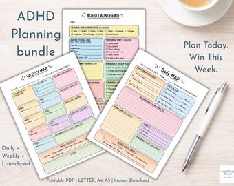 ADHD Planner Bundle – Daily, Weekly, Launchpad (Digital Download)