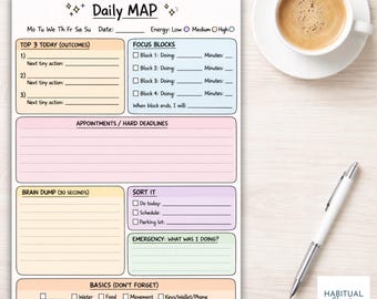 ADHD-Friendly Daily Planner | Brain Dump Printable (A4/A5/Letter/Half Letter) Digital Download