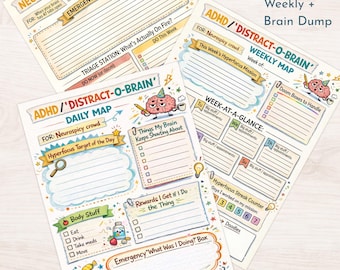 ADHD Planner Bundle Printable, Daily + Weekly + Brain Dump (4 Sizes PDF) – Neurodivergent Distract-o-Brain System