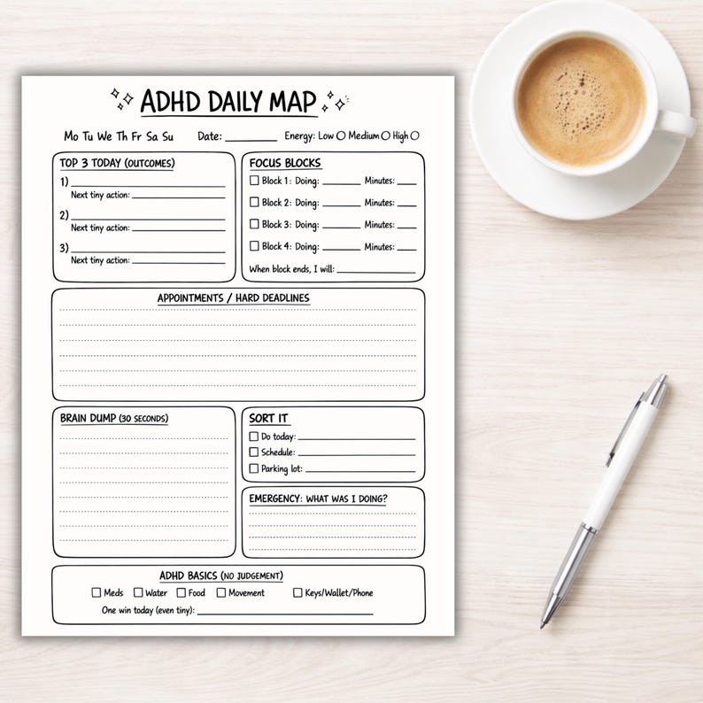 ADHD Daily Planner | Focus Blocks, Brain Dump (digital Download) - Etsy