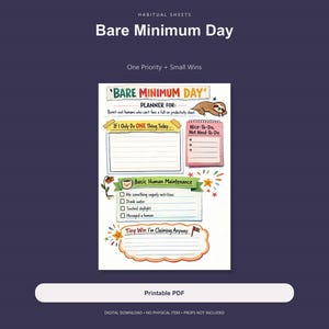 Agenda giornaliera essenziale stampabile, lista di controllo per la cura di sé delicata, quattro formati PDF