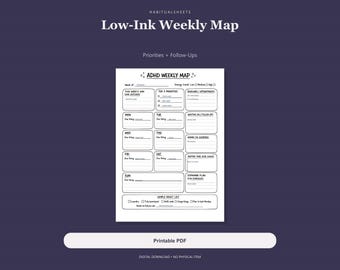 Low-Ink ADHD Weekly Planner Printable, Priorities and Follow-Ups, Four Sizes