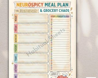 ADHD週間食事プランナー | Neurospicy食料品リスト（印刷可能なPDF A4/A5/レターサイズ）