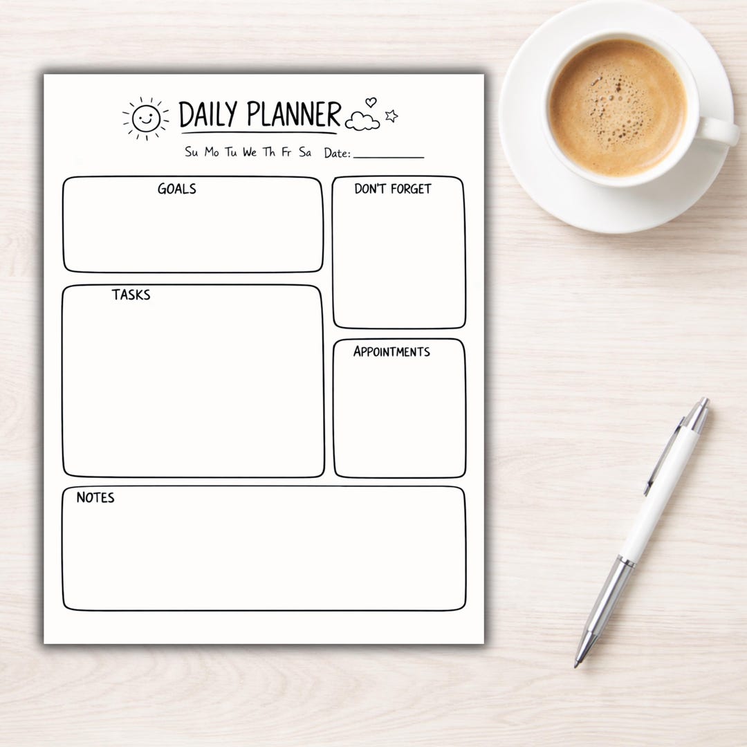 Simple Daily Planner Printable | Goals, Tasks, Notes (US Letter, Half ...