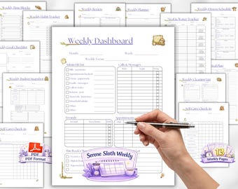 Serene Sloth 週間プランナーバンドル | 習慣トラッカー、食事プラン（PDF ダウンロード）