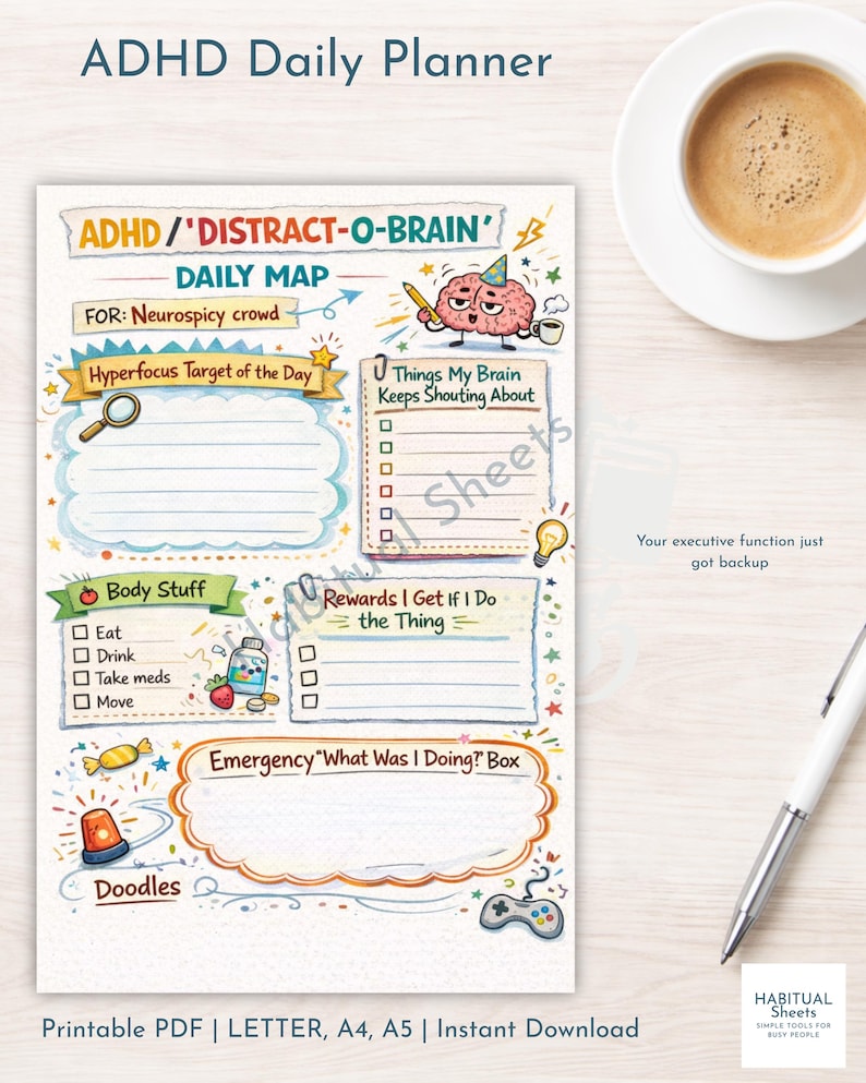 ADHD Planner Bundle Printable, Daily + Weekly + Brain Dump (4 Sizes PDF ...