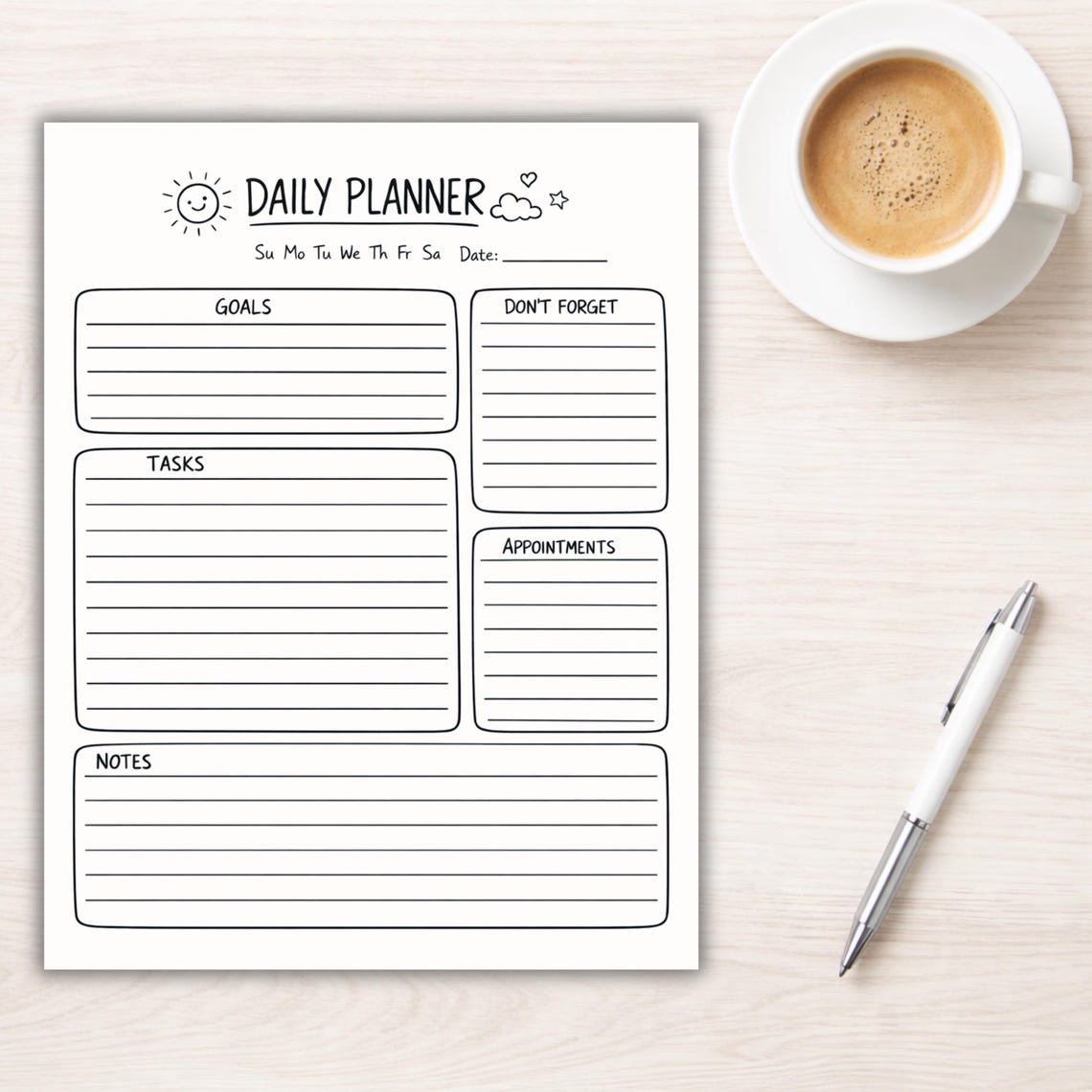 Simple Lined Daily Planner Printable | US Letter, Half Letter (digital ...