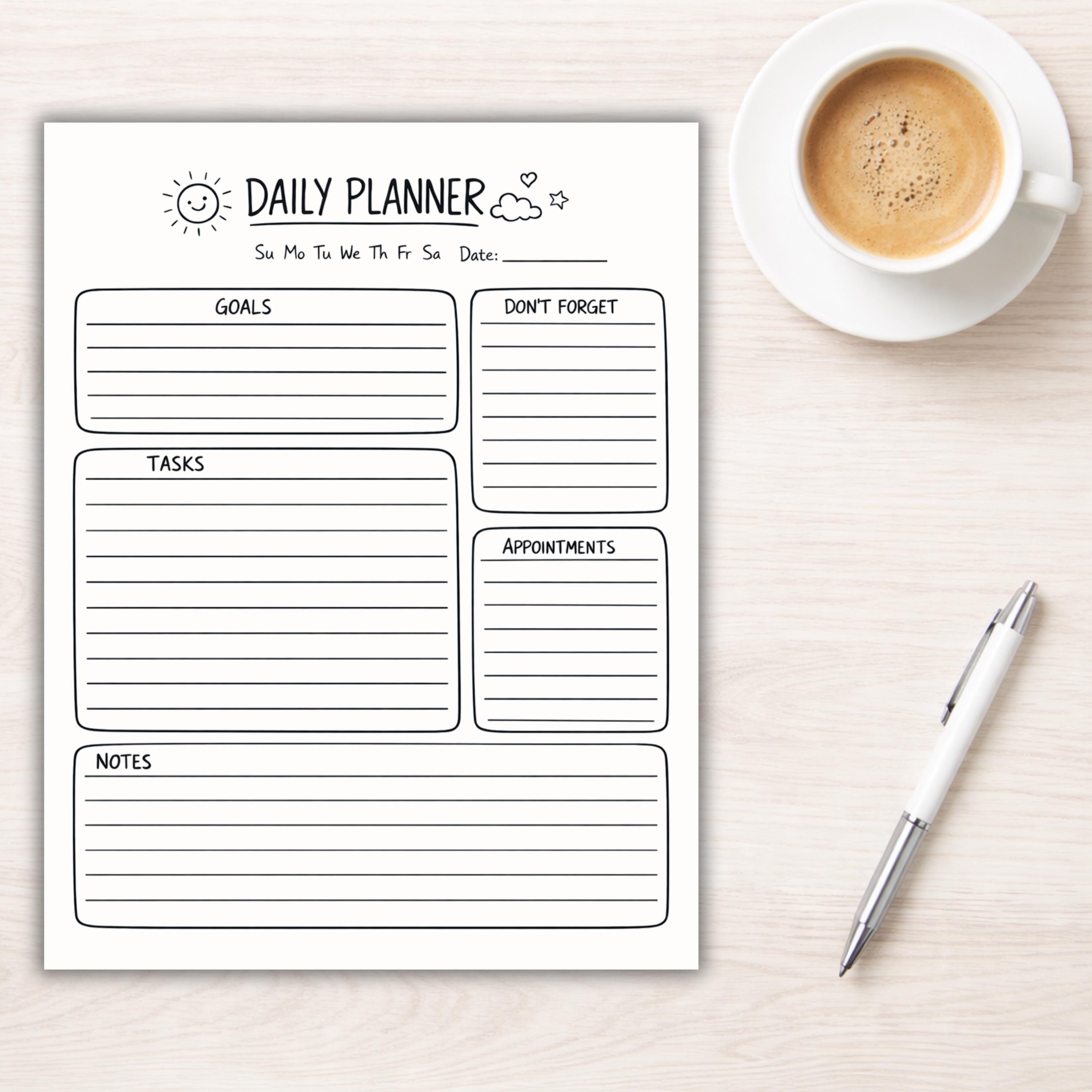 Simple Lined Daily Planner Printable | US Letter, Half Letter (digital ...