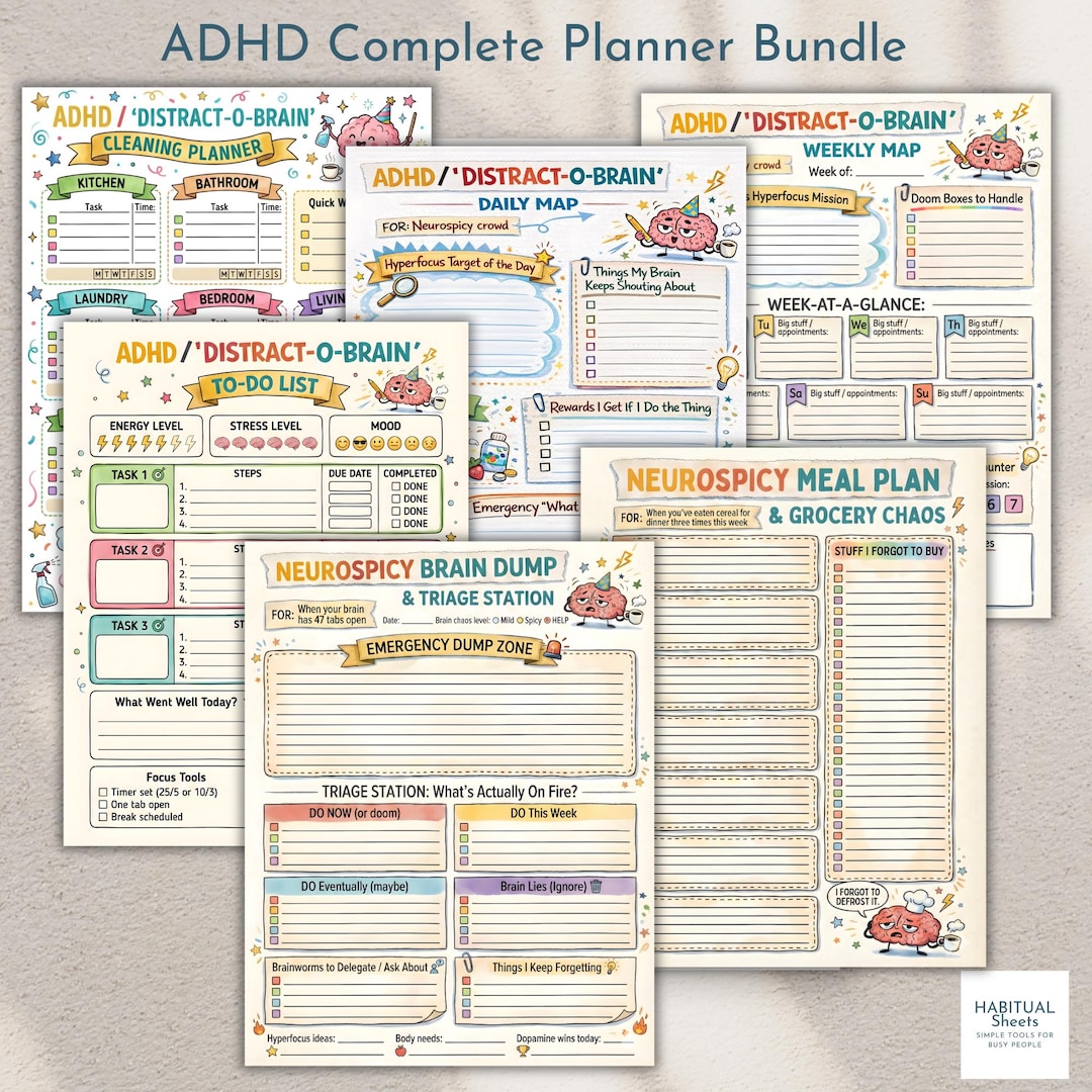 ADHD Planner Bundle printable, Neurodivergent Brain, Daily, Weekly (Digital Download, US/E